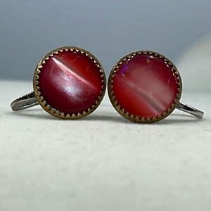 Vintage pink rose glass screw back earrings